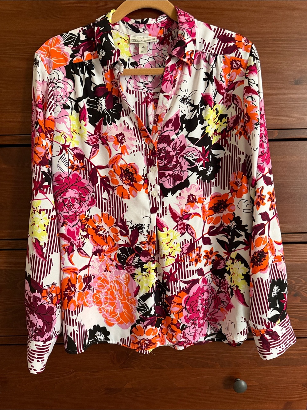 Dana Buchman Women’s Floral Button-Up Blouse - Pink Multi XL